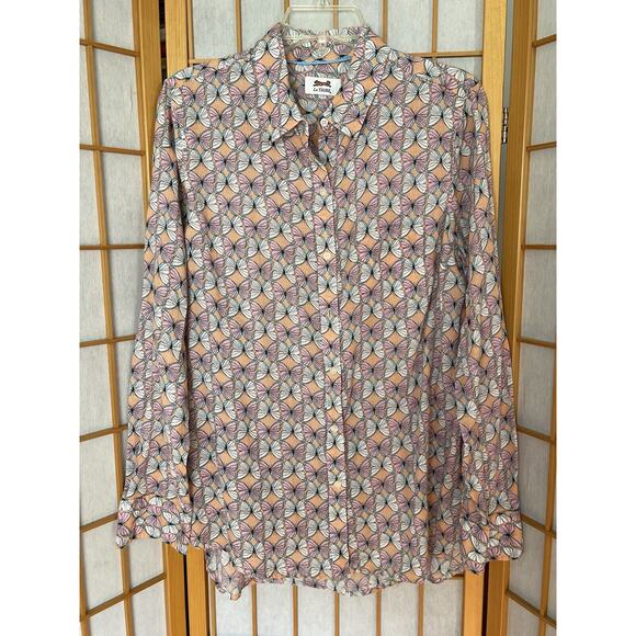 Le Tigre Butterfly Pattern Collared Button Down Blouse Long Sleeve Size Large - Picture 1 of 6